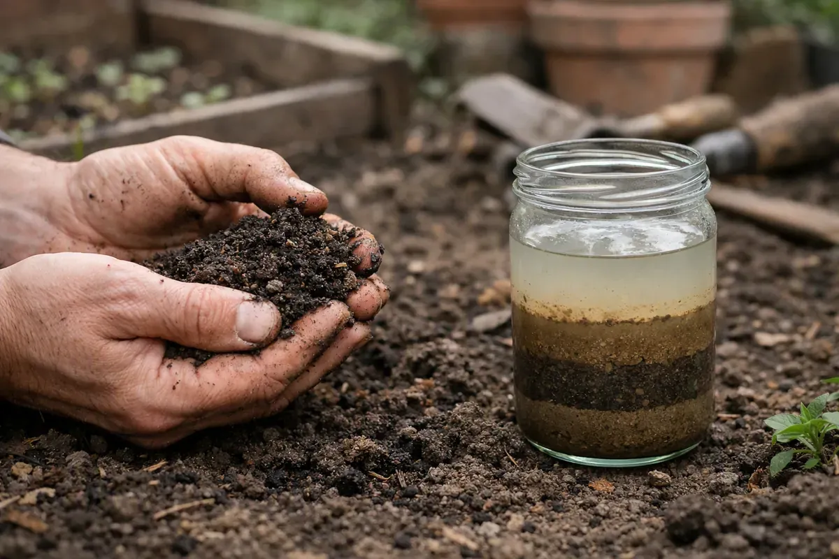 Test de terre de jardin avec poignée humide et bocal