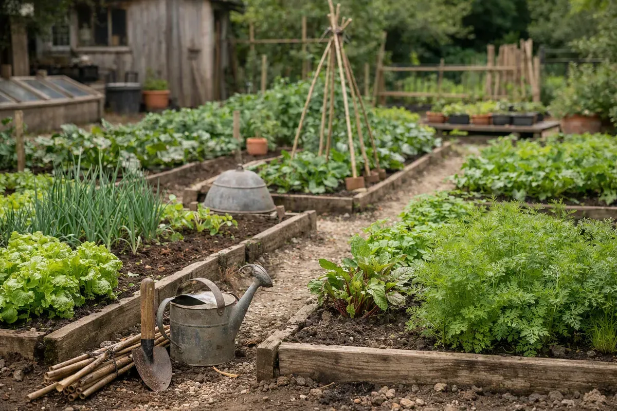 Petit potager français en planches fixes avec allées nettes